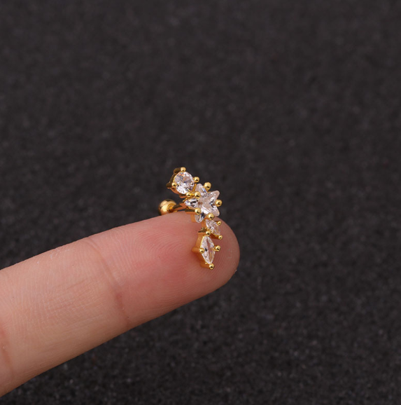 Aretes de Tornillo Estrella de Acero Inoxidable con Circonia (Perforados)
