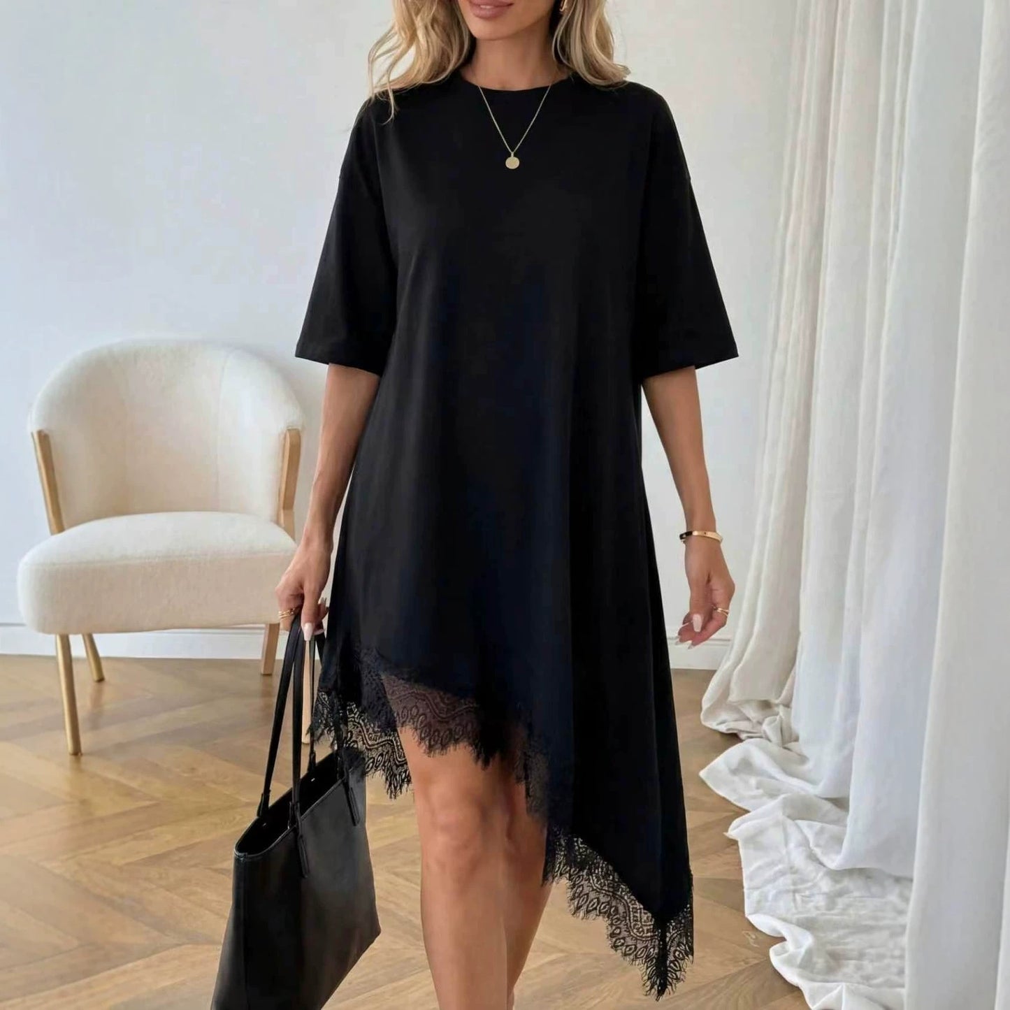 Women's Casual Solid Color Sexy Lace Trim Dress